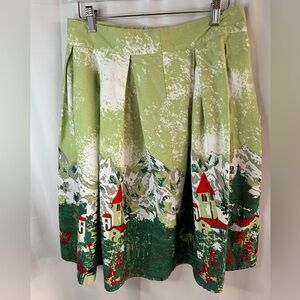 Scenic Print Green Skirt